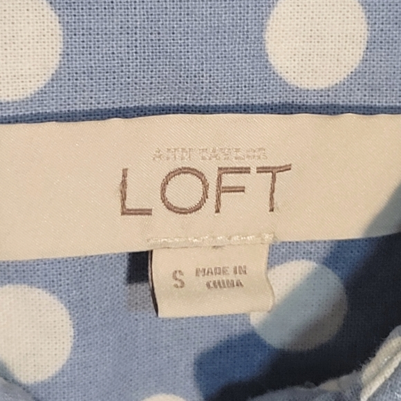 NWOT LOFT Blue & White Dot Cotton Button Up Shirt - Picture 7 of 10